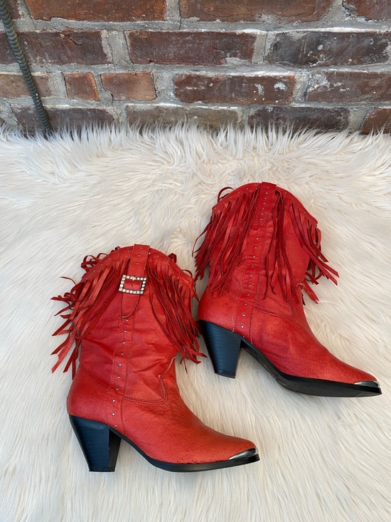 Dingo Red Fringe Bohemian Cowboy Boots, Size 7 - Picture 6 of 15